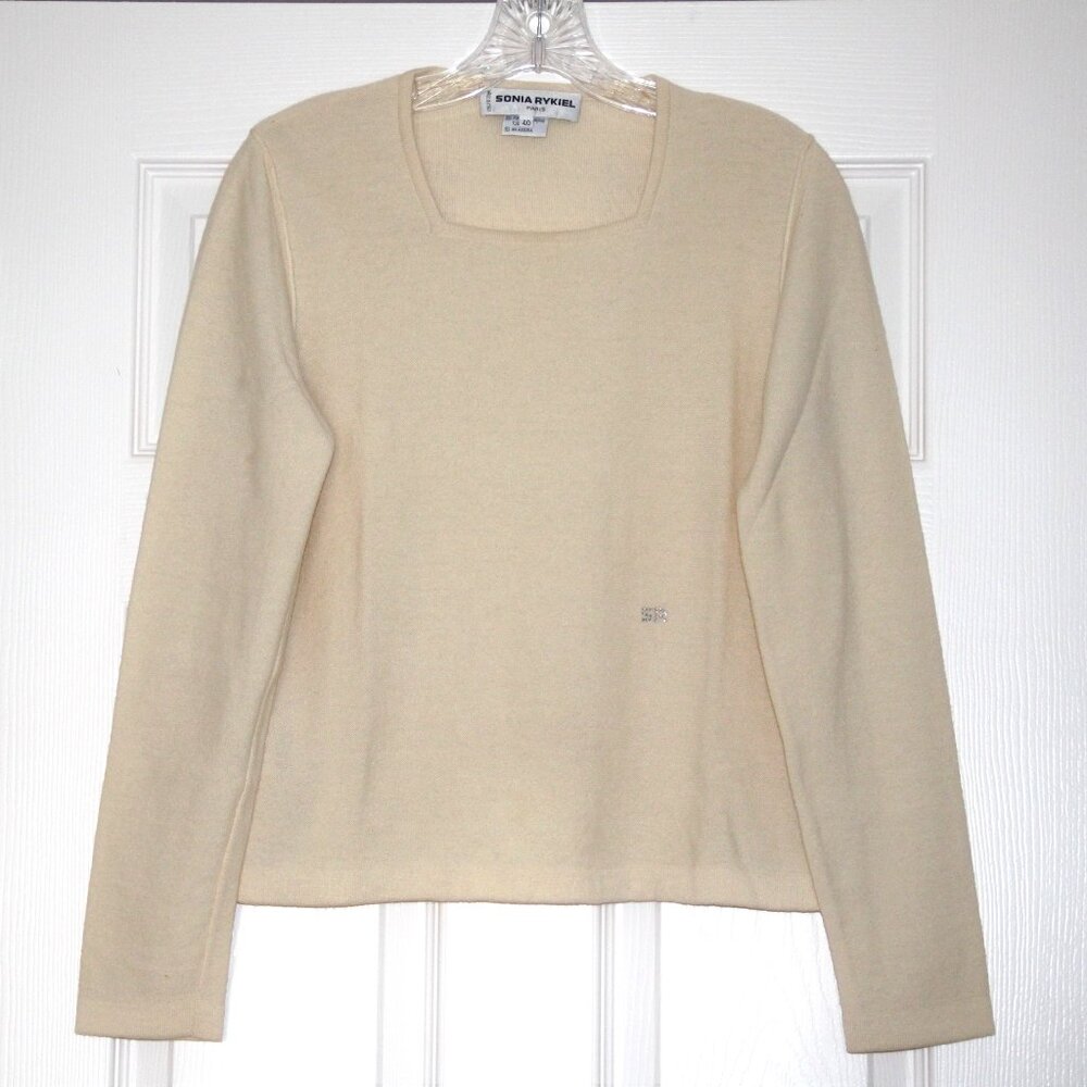 SONIA RYKIEL Paris Sweater Pullover Vanilla Angora Wool Blend Knit SR Logo 40EU